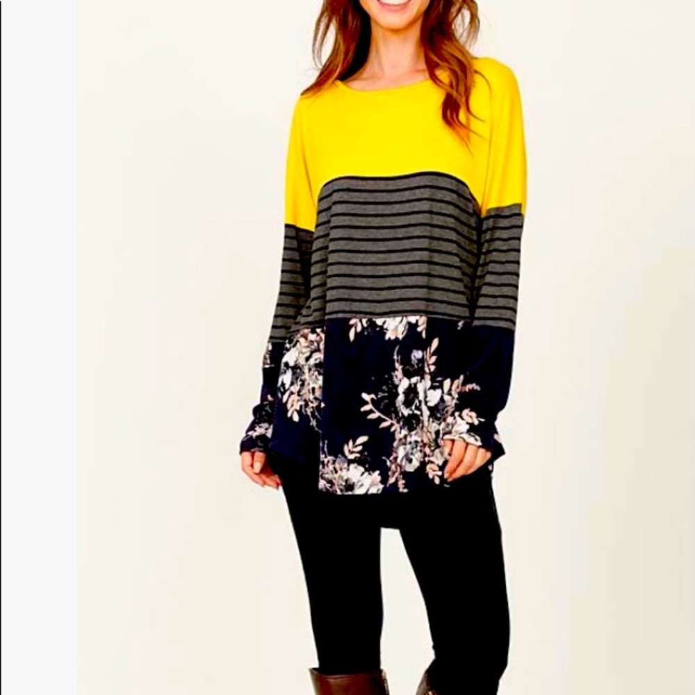Yellow & Navy Floral Tunic 3X